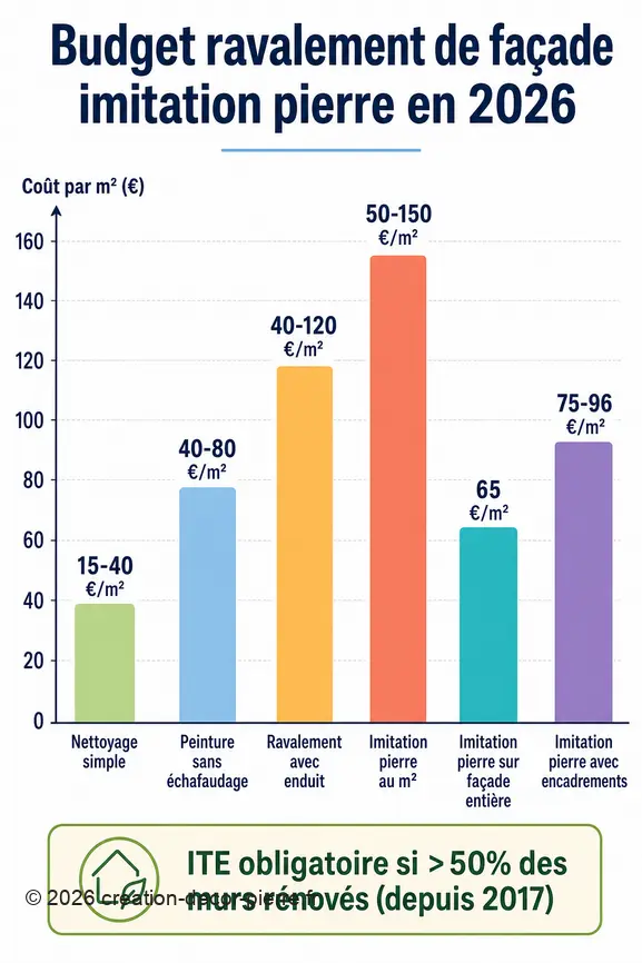 Comparaison des coûts des différentes options de ravalement de façade et d'imitation pierre au m².
