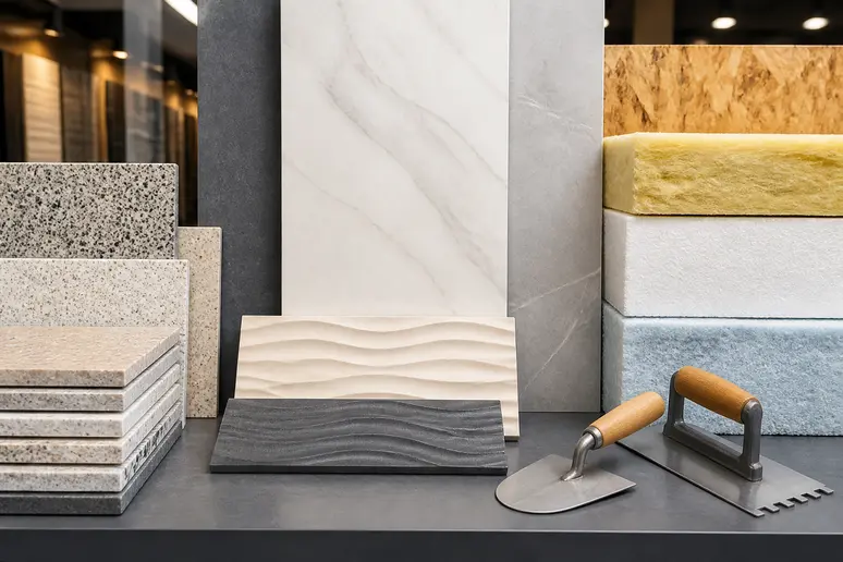 Présentation des matériaux de gros œuvre et de rénovation dans le showroom