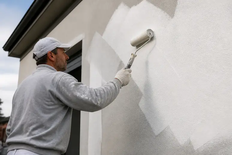 Application d'un crépi extérieur au rouleau avec la technique des passes croisées